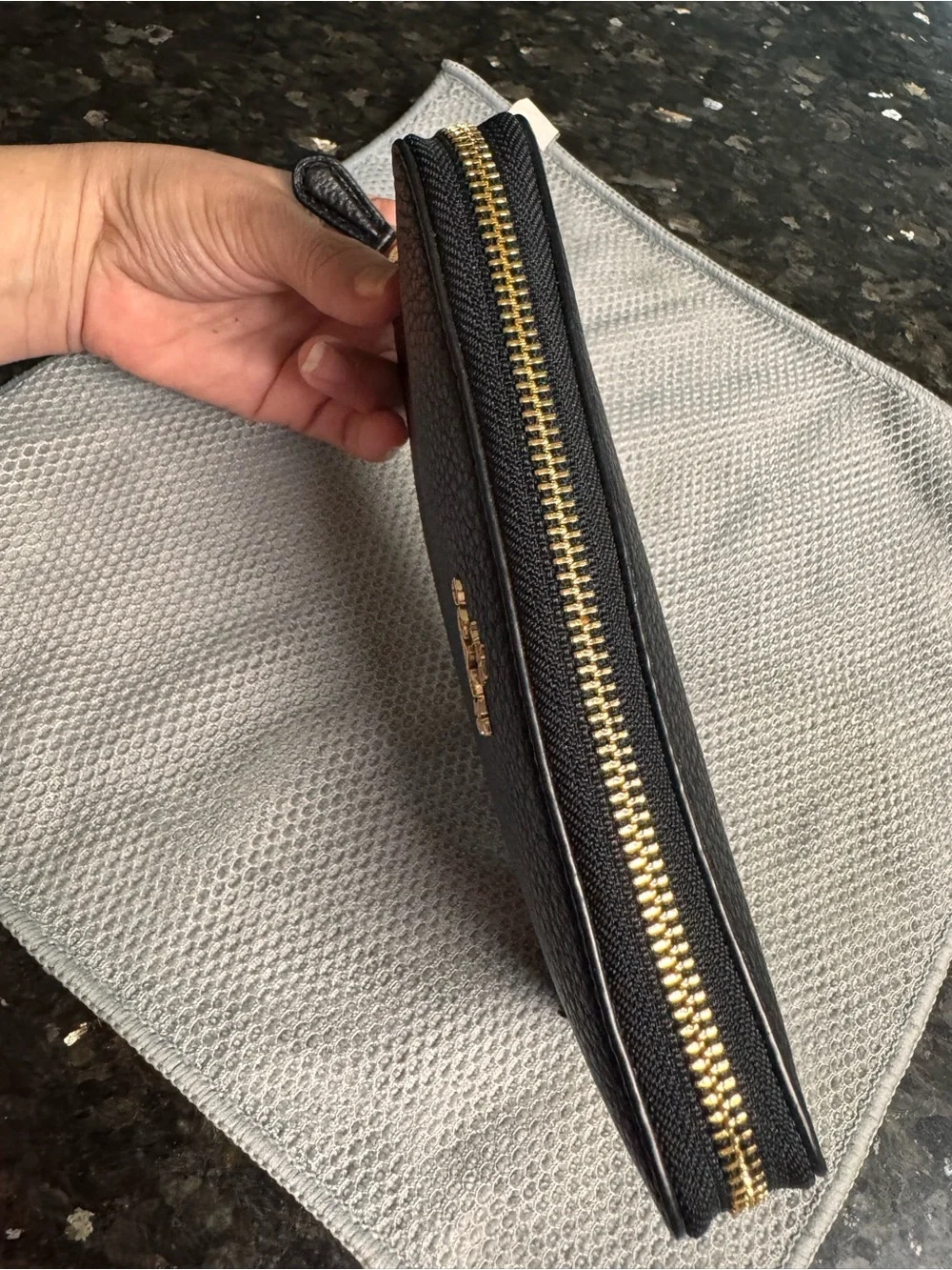 Coach Black Pebbled Leather Zip Wallet